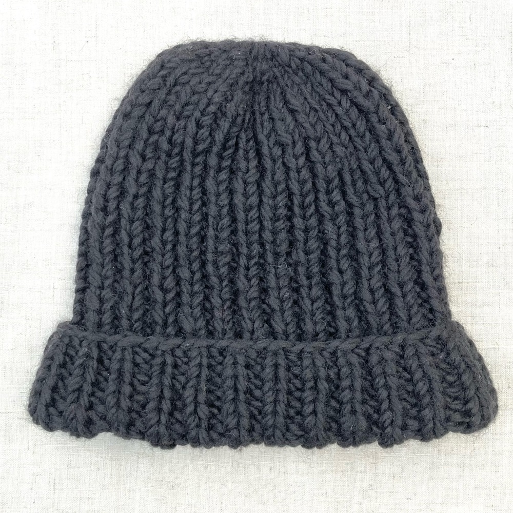 Hand Knit Black wool oversized beanie.
